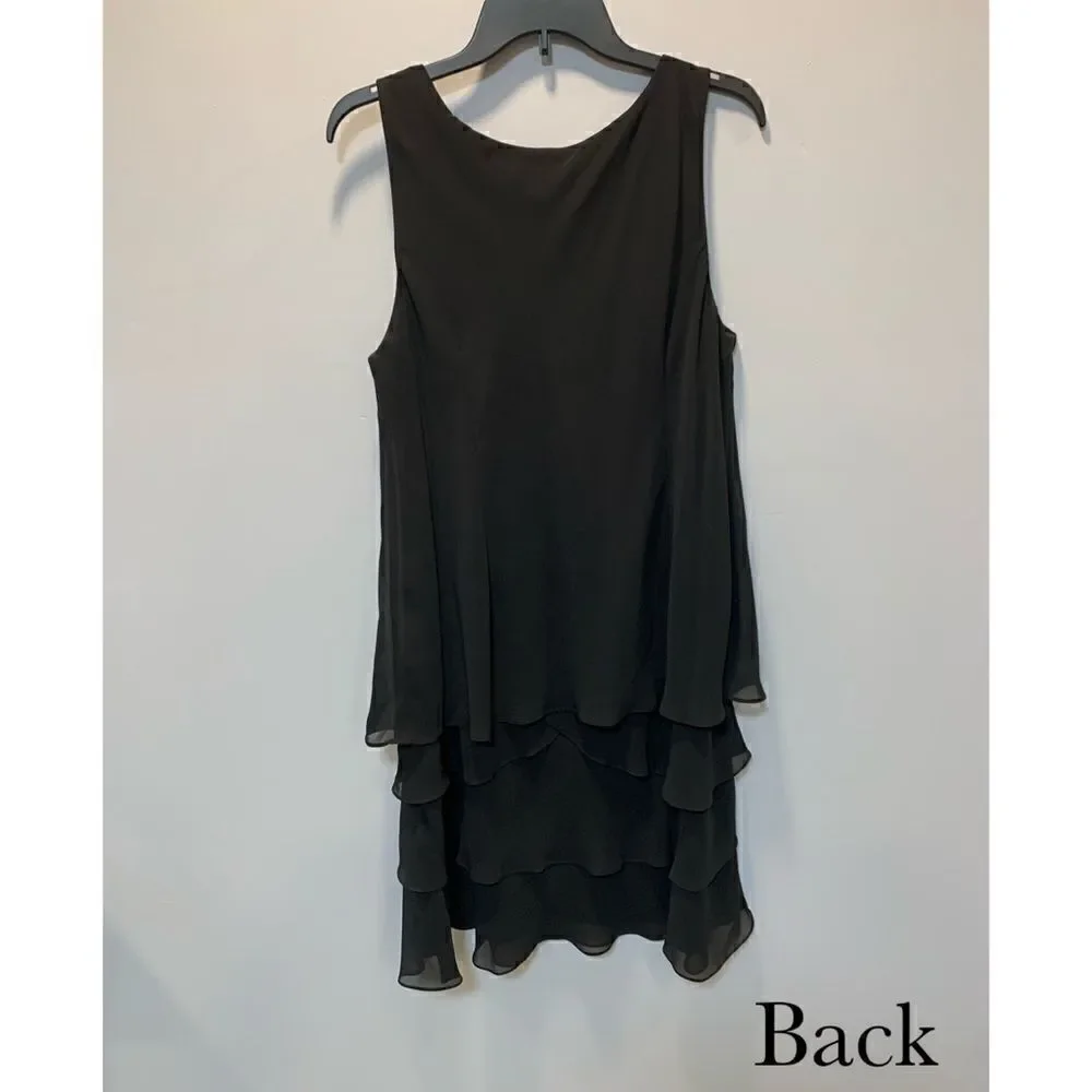 SLNY black Sequin neckline Chiffon polyester Sleeveles Dress sz 16